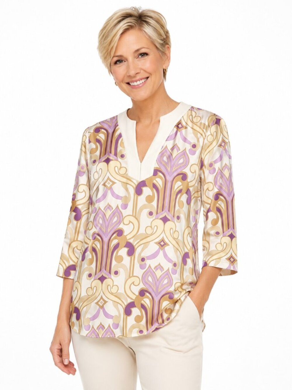 J. McLaughlin Purple Tan Mod Tunic Top